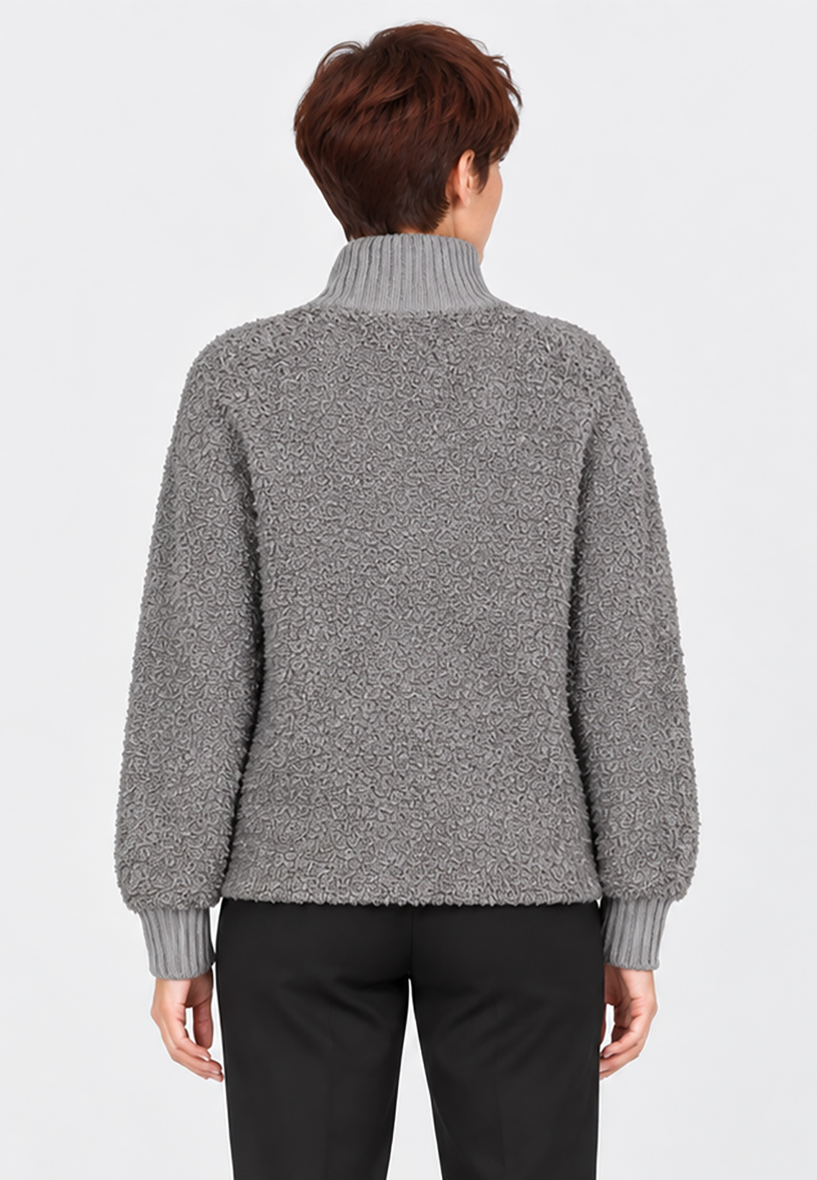 Flauschiger Pullover Stehkragen Reißverschlussdetail Flauschiger Pullover Stehkragen Reißverschlussdetail