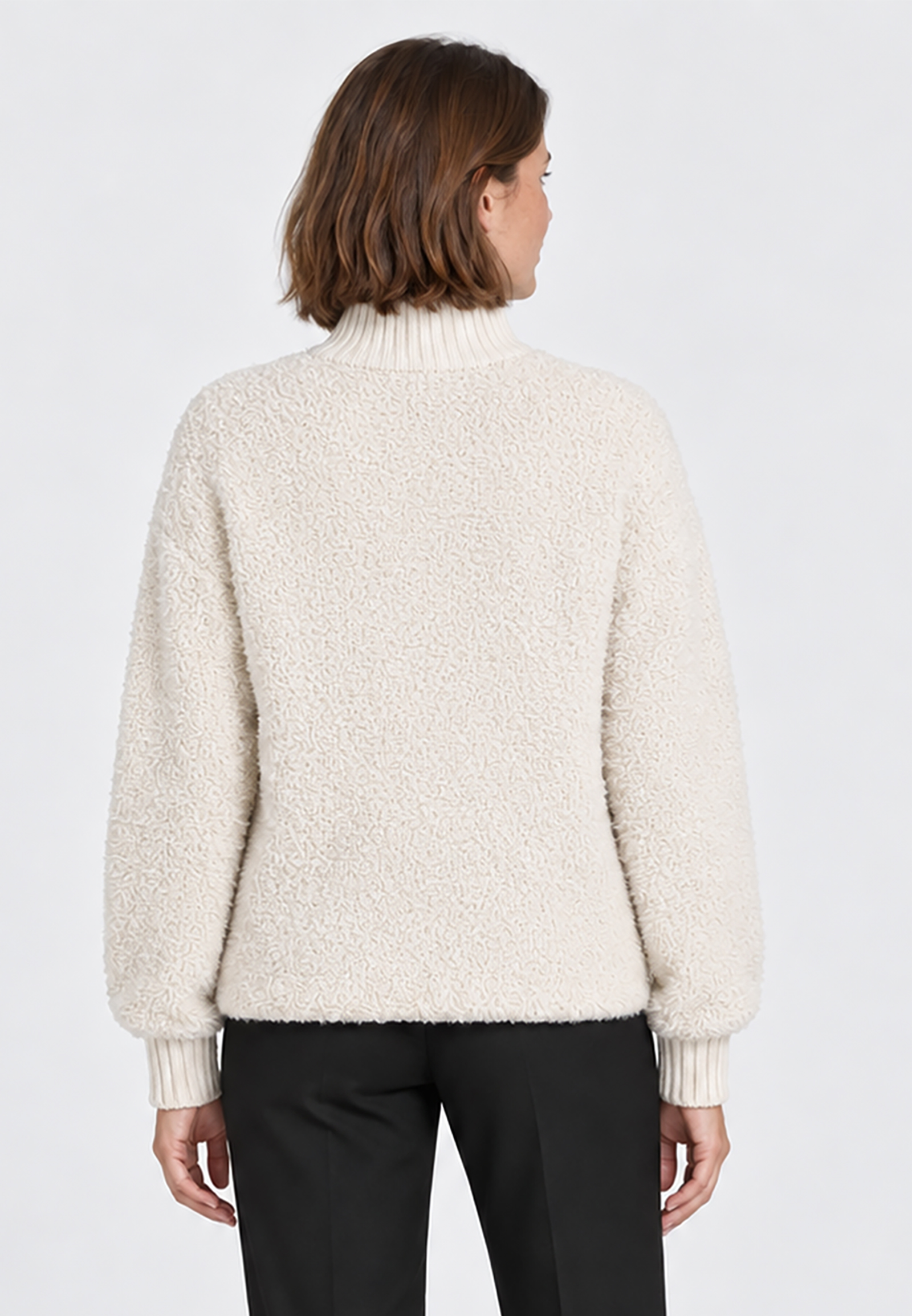 Flauschiger Pullover Stehkragen Reißverschlussdetail Flauschiger Pullover Stehkragen Reißverschlussdetail