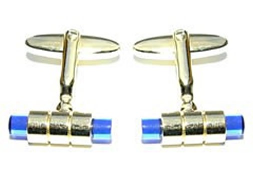 Manschettenknöpfe Steineinlage blau Zylinder von Grom Schmuck Grom Manschettenknöpfe