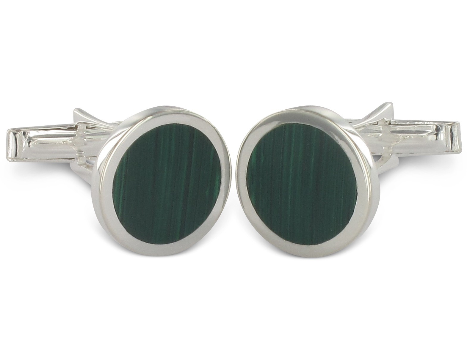Elegante Manschettenknöpfe mit grüner Malachit-Einlage aus 925er Sterling Silber Moderne Manschettenknöpfe mit grüner Malachit-Einlage aus 925er Sterling Silber
