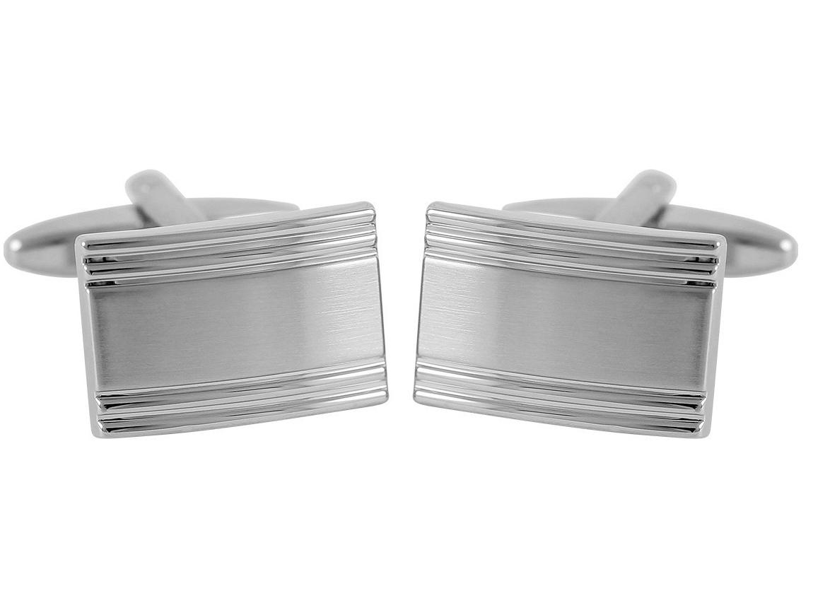 Schicke Silber rhodinierte Gravur Manschettenknöpfe TEROON Modische silberfarbene Gravur Manschettenknöpfe von TEROON