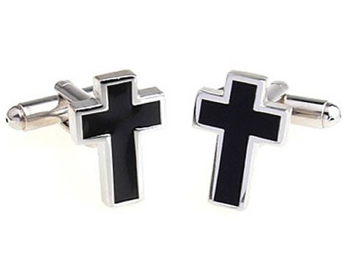 Kunstvolle schwarz, silberne Manschettenknöpfe Kreuz von TEROON Besondere schwarz, silberne Manschettenknöpfe Kreuz von TEROON