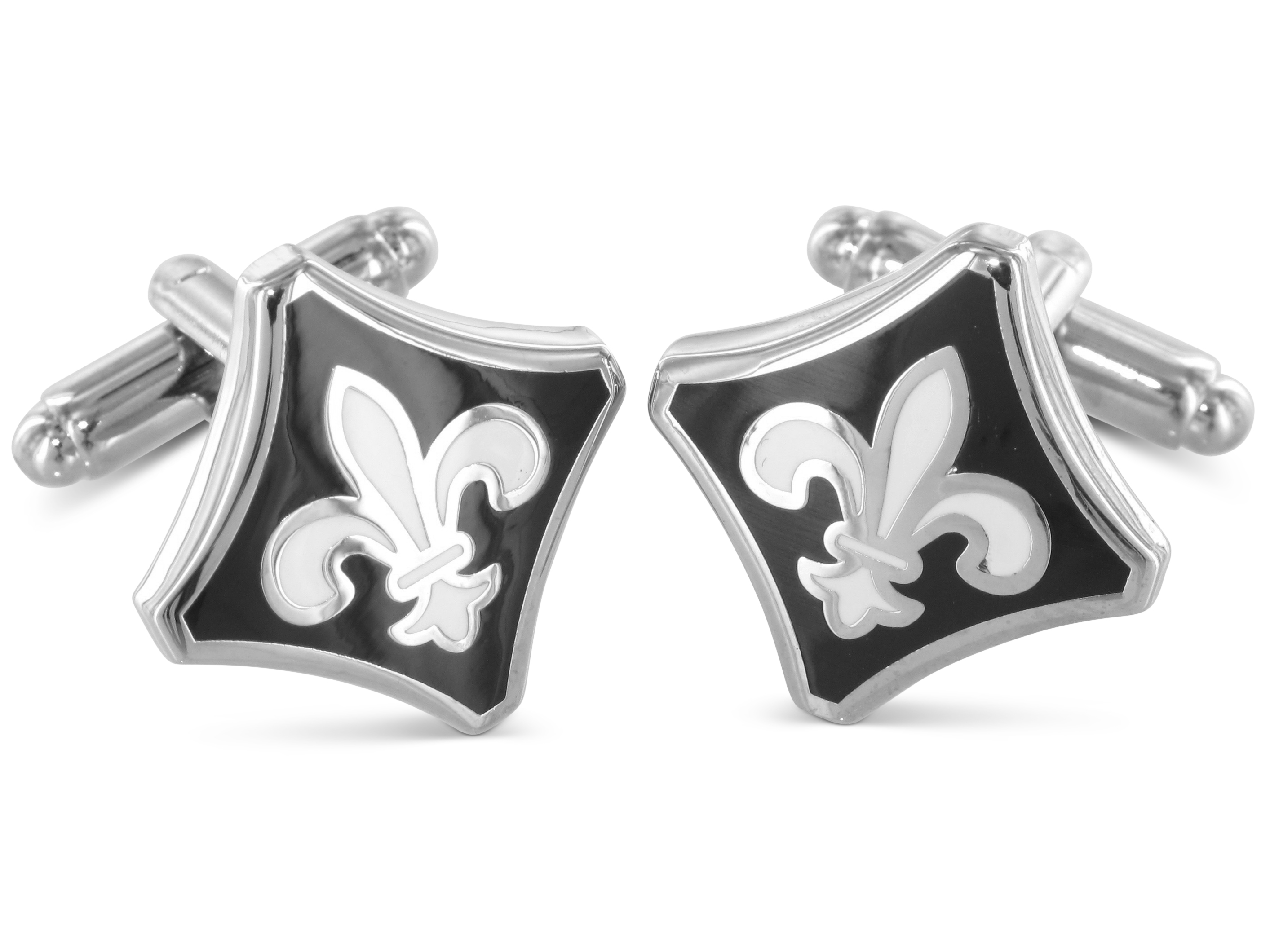 Fleur de Lis Manschettenknöpfe Motiv schwarz silber weiß Manschettenknöpfe mit Motiv Fleur de Lis in schwarz silber weiß