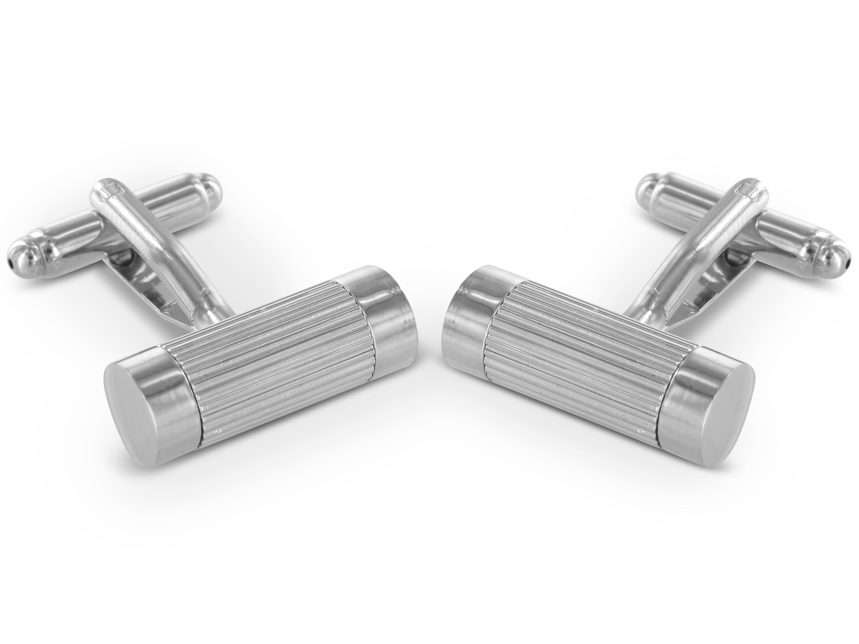 Manschettenknöpfe Streifenmuster Zylinderform Manschettenknöpfe in Zylinderform Silber