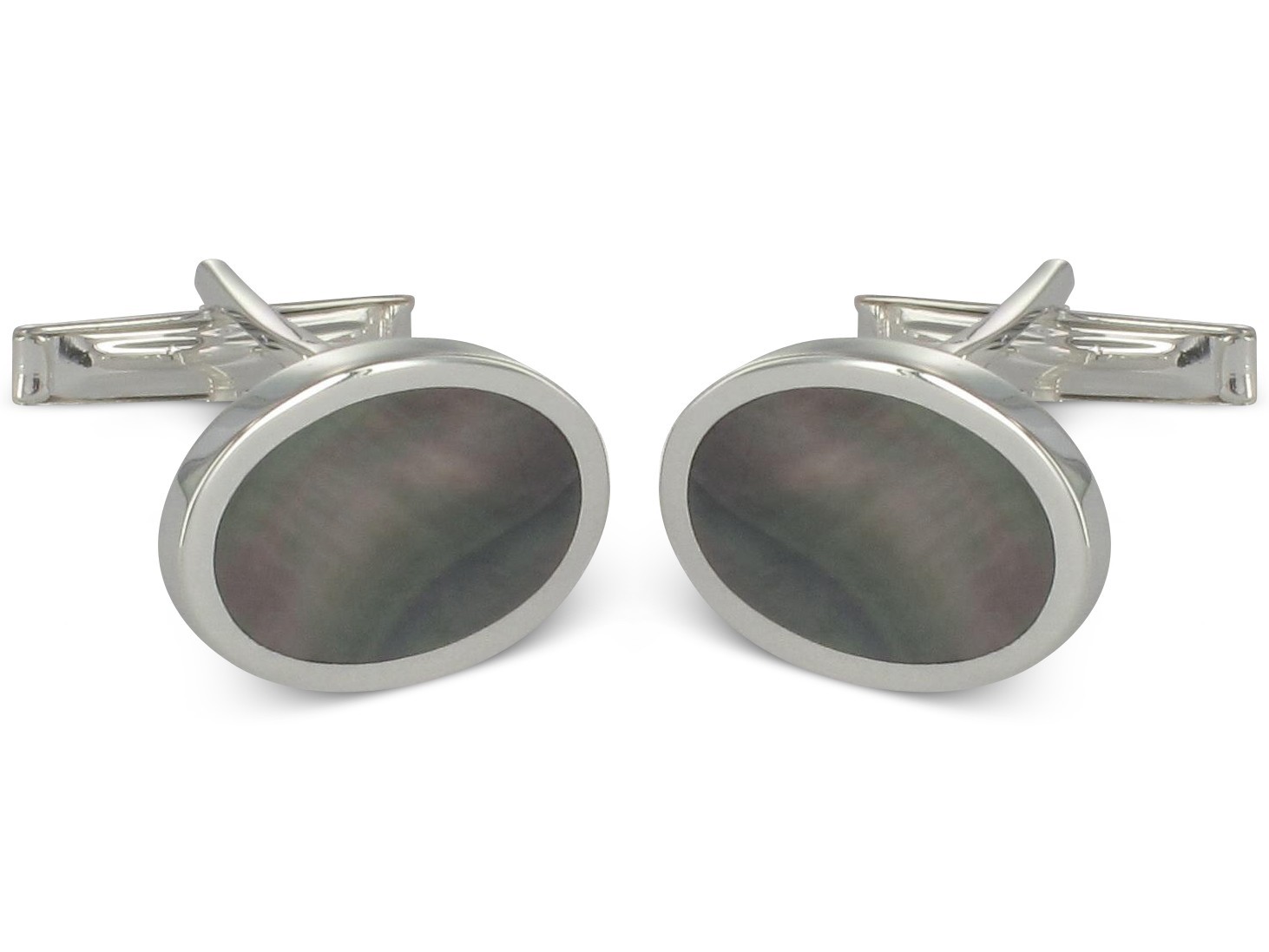 Schöne Manschettenknöpfe aus 925er Sterling Silber und Rauchperlmutt-Einlage Edle graue Manschettenknöpfe aus 925er Sterling Silber und Perlmutt-Einlage