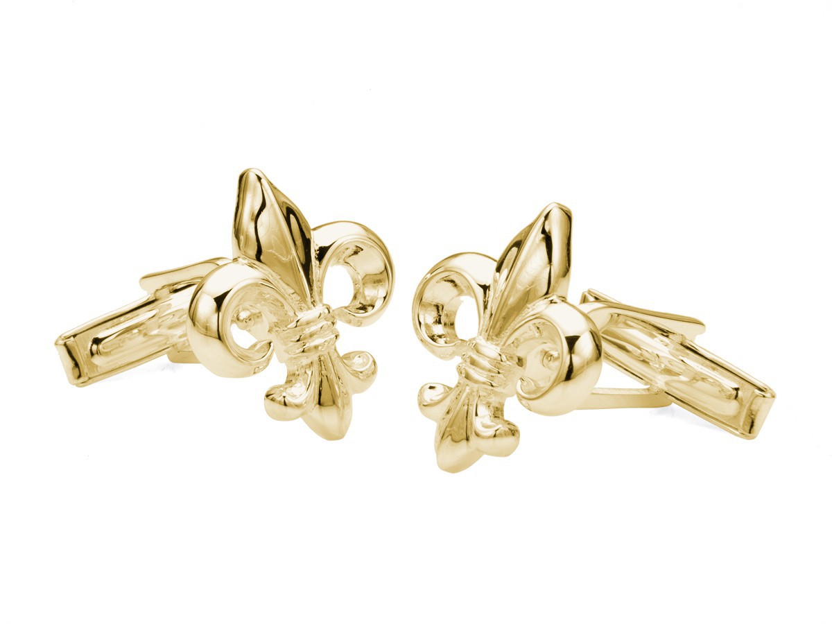 Hochwertige vergoldete Manschettenknöpfe Fleur de Lis aus 925er Sterling Silber Schöne vergoldete Fleur de Lis Manschettenknöpfe aus 925er Sterling Silber