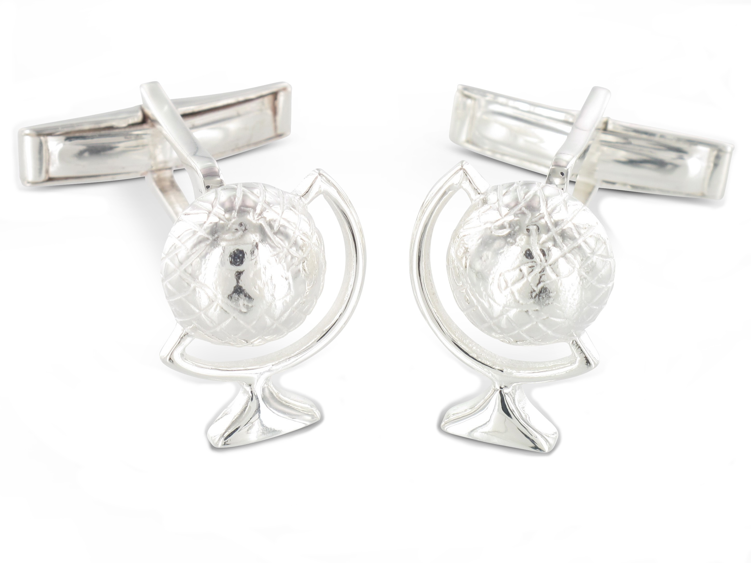 Kunstvolle Manschettenknöpfe mit Weltkugel aus massivem 925er Sterling Silber Einzigartige Manschettenknöpfe mit Weltkugel aus massivem 925er Sterling Silber