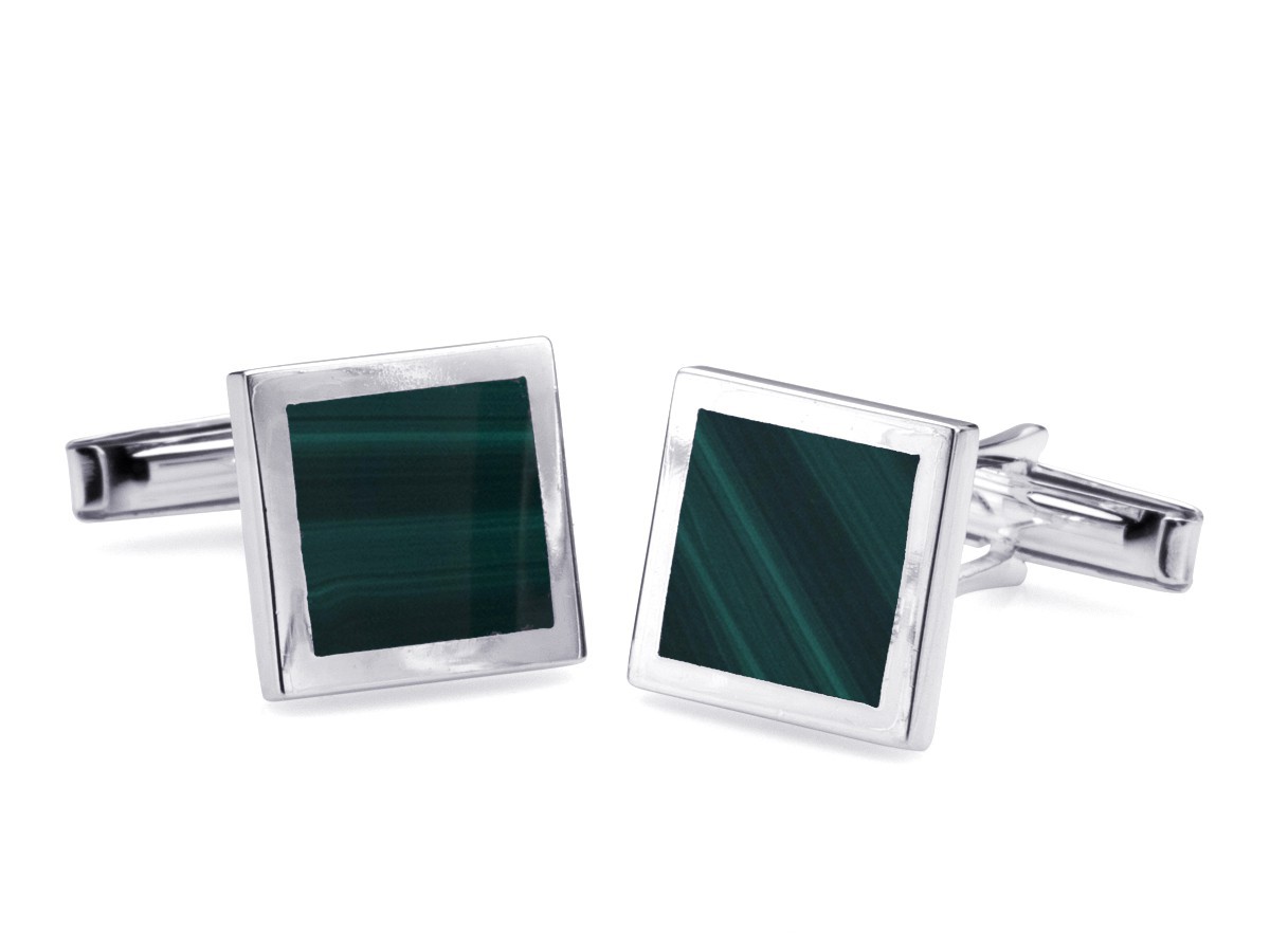Edle Manschettenknöpfe mit grüner Malachit-Einlage aus 925er Sterling Silber Dezente Manschettenknöpfe mit grünem Edelstein aus echtem Silber