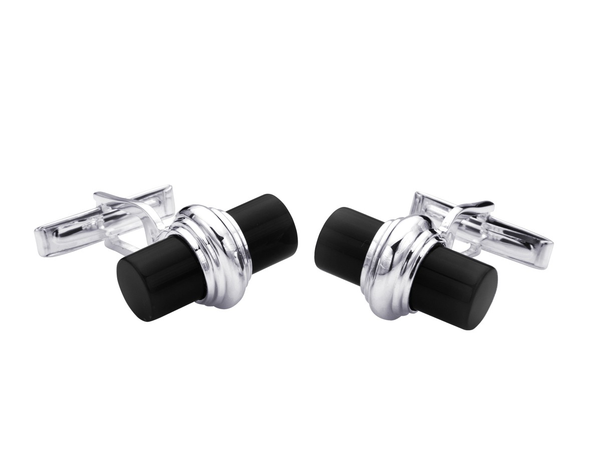 Manschettenknöpfe Onyx-Einlage Zylinderform 925er Sterling Silber Besondere Manschettenknöpfe mit Onyx-Einlage aus 925er Sterling Silber