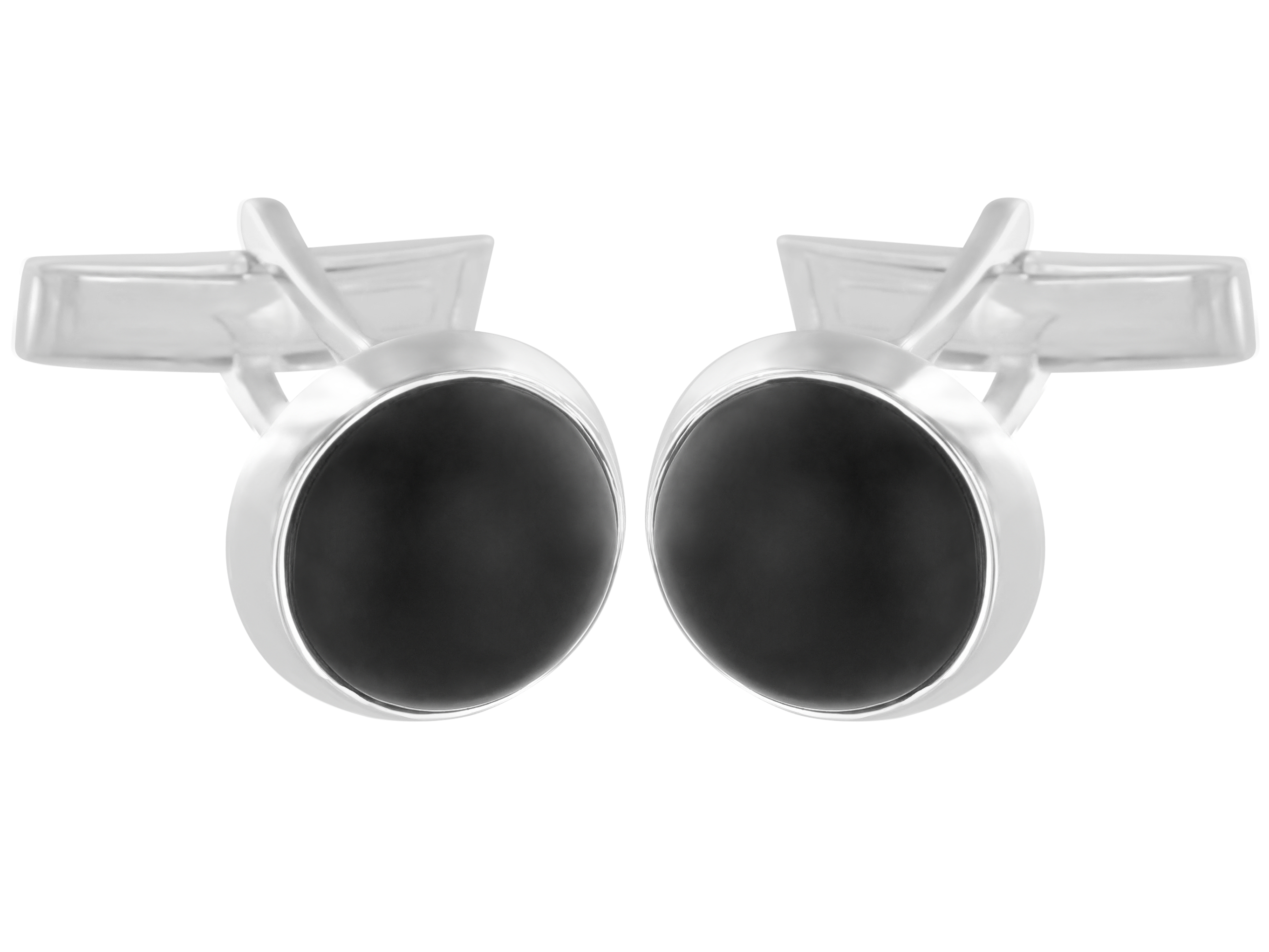 Manschettenknöpfe mit schwarzer Cabochon Onyx-Einlage aus 925er Sterling Silber Manschettenknöpfe mit Onyx aus echtem Silber