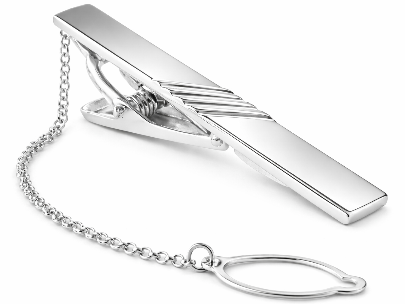 Krawattennadel mit Sicherheitskette aus echtem Sterling Silber Krawattennadel mit Sicherheitskette aus echtem Sterling Silber