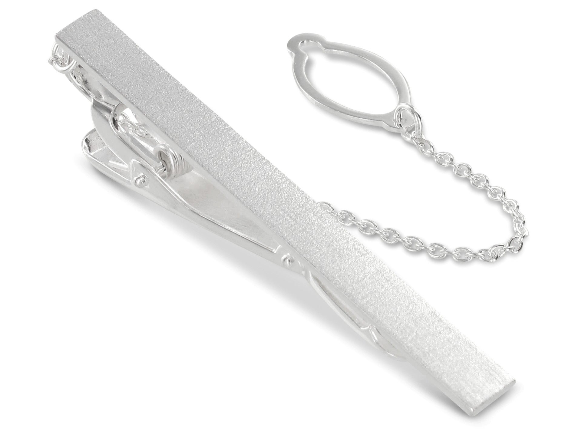 Krawattenklammer mit Sicherheitskette aus massivem 925er Sterling Silber Modische Krawattenklammer mit Sicherheitskette