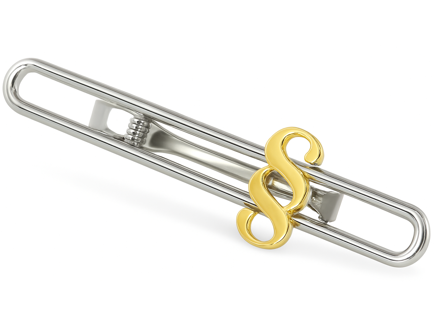 Silberne Krawattenklammer mit goldenem Paragraphenzeichen Krawattenklammer aus Silber mit goldenem Paragraphenzeichen für Juristen