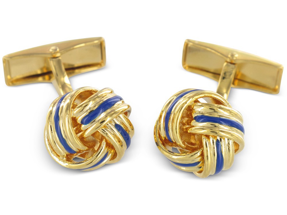 Schöne Gold Knoten Manschettenknöpfe blaue Emaille Einlage Schicke Gold Knoten Manschettenknöpfe blaue Emaille Einlage