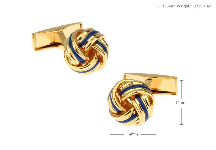 Edle goldene Knoten Manschettenknöpfe blaue Emaille Einlage Elegante Gold Knoten Manschettenknöpfe blaue Emaille Einlage