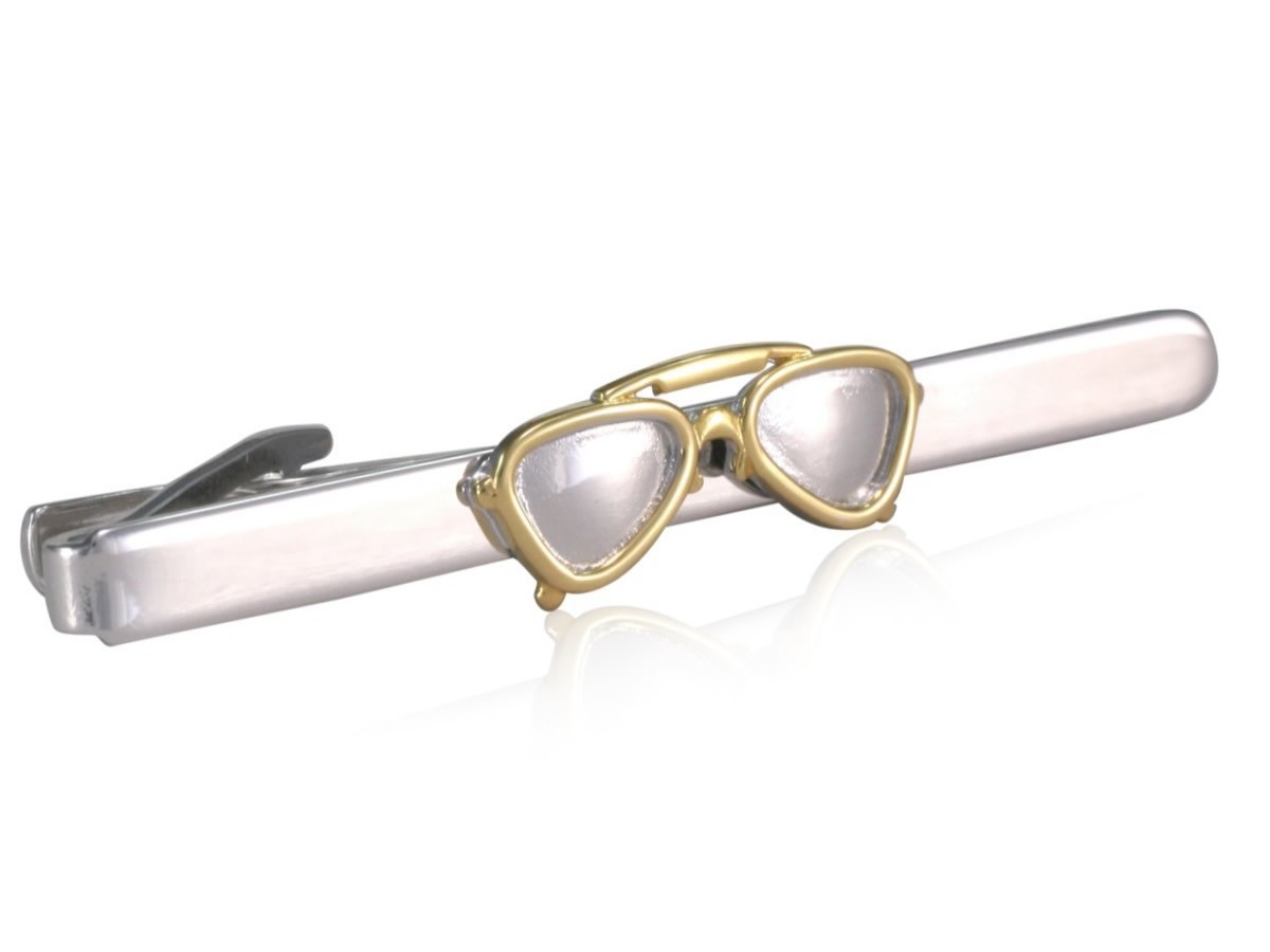 rhodinierte Krawattennadel teilvergoldet Aufsatz Brille Krawattennadel Optiker Motiv Brille versilbert vergoldet