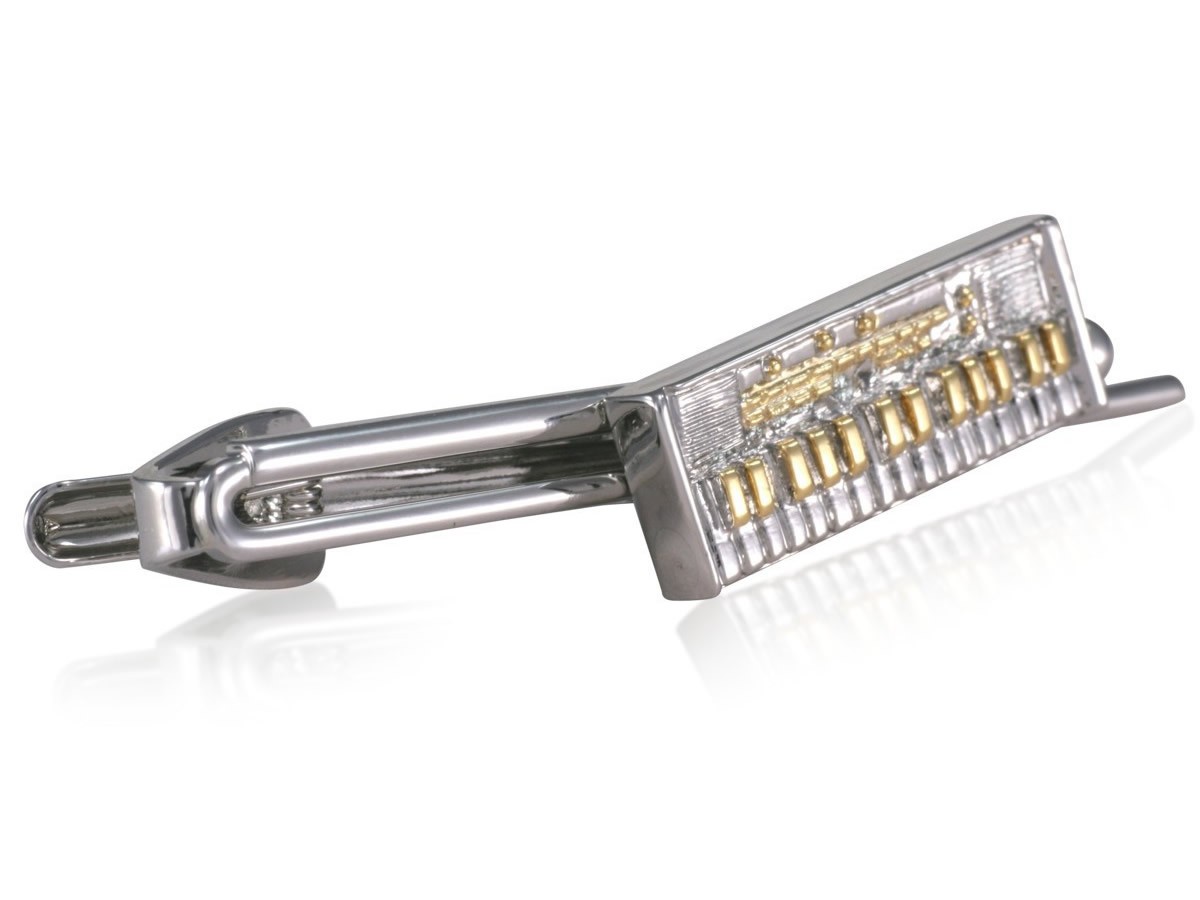Krawattenklammer Instrument Keyboard teilvergoldet Rhodinierte Krawattenklammer Motiv Keyboard gold silber