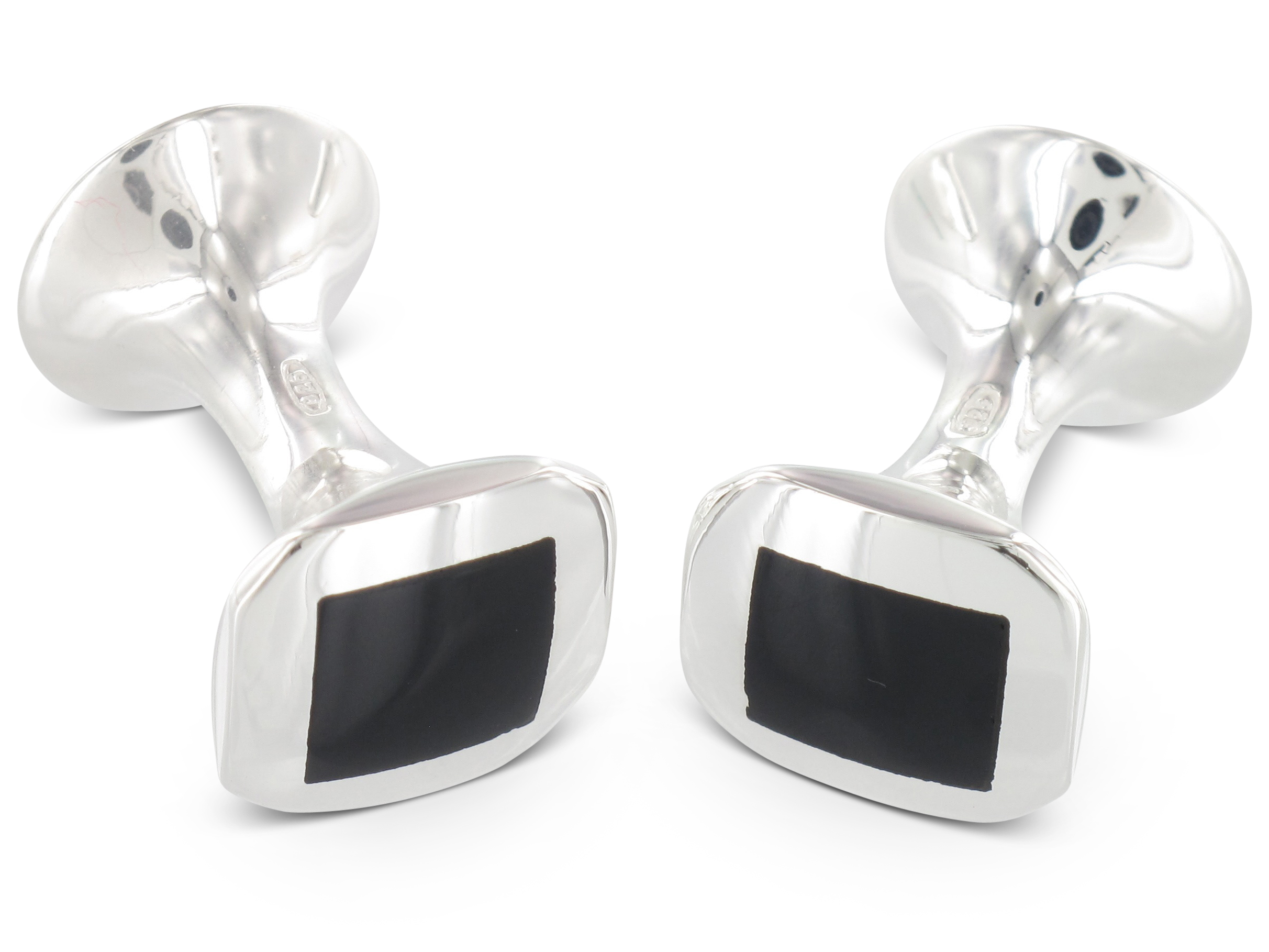 Manschettenknöpfe silber mit Onyx-Einlage silber runde silberne Manschettenknöpfe mit Onyx-Einlage
