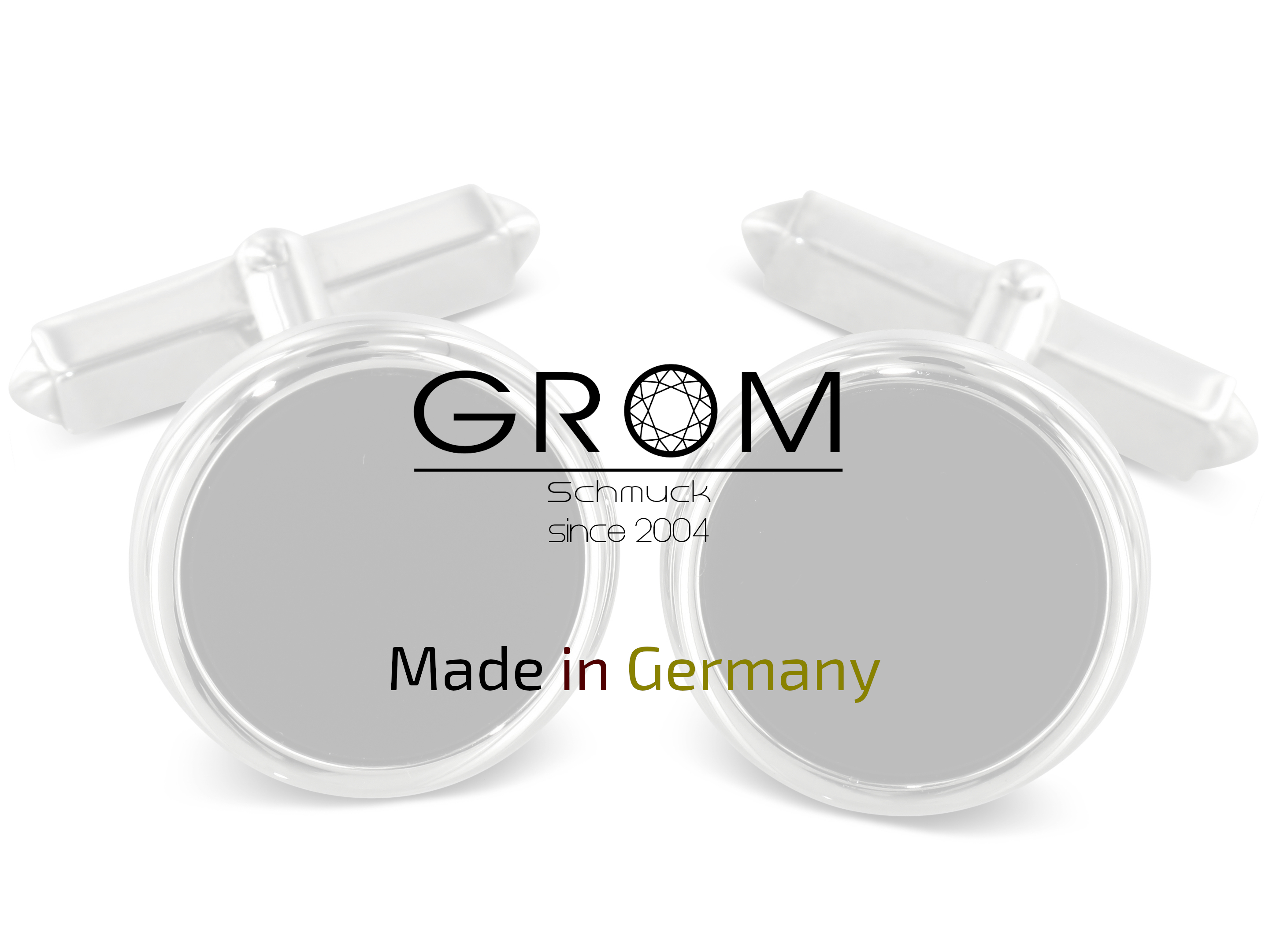 runde Manschettenknöpfe Onyx-Einlage – Hergestellt in Deutschland Grom Schmuck Made in Germany Manschettenknöpfe Weißgold Onyx