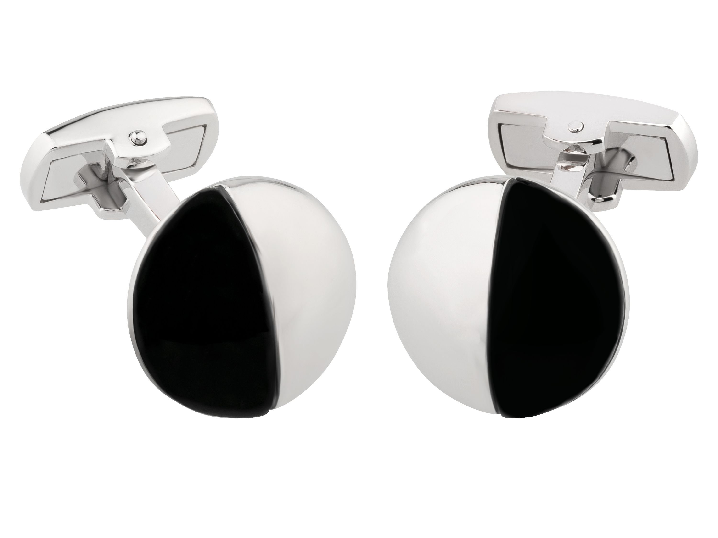 Manschettenknöpfe rund konkav halbrunde Onyx-Einalge Silber Manschettenknöpfe rund Onyx Silber