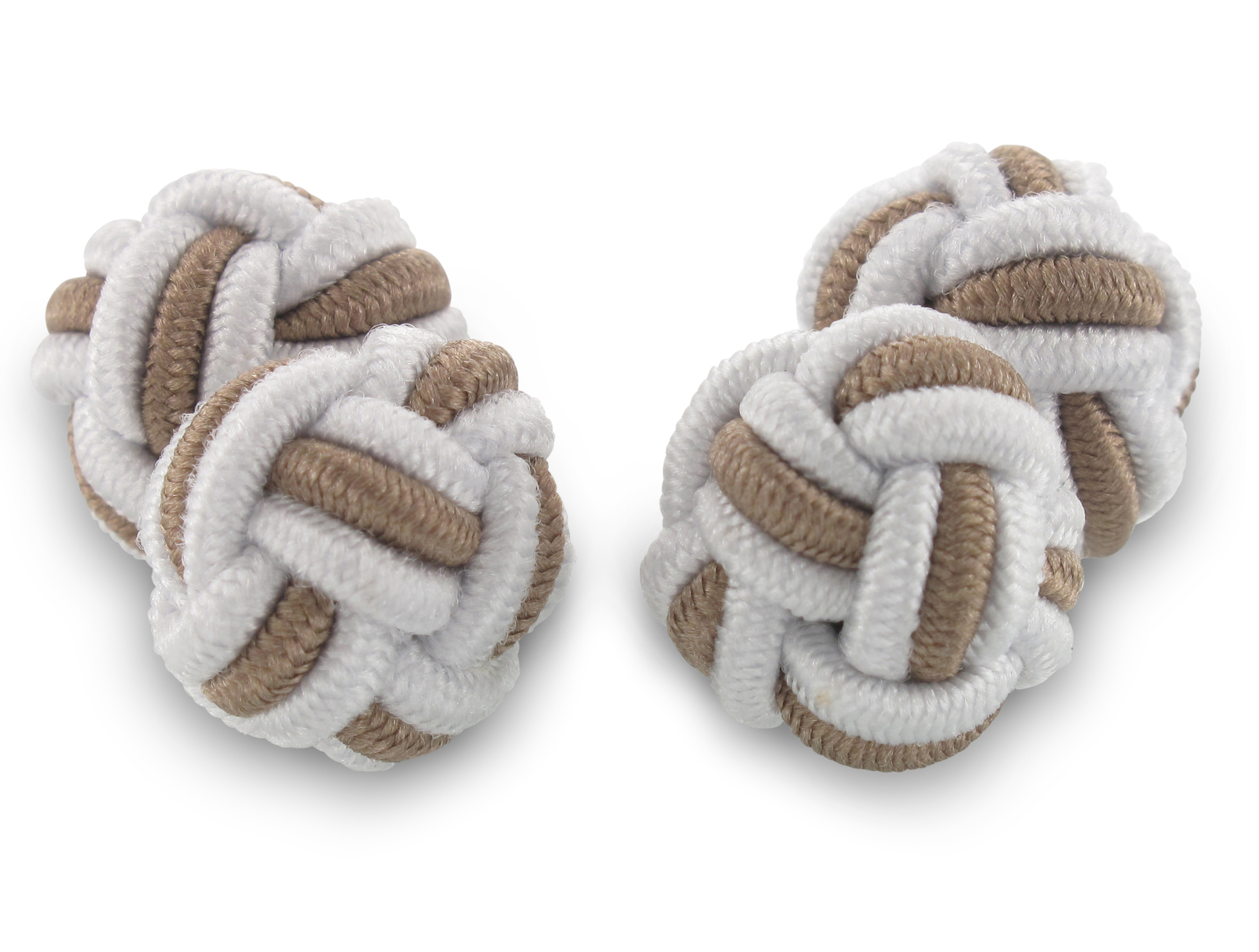 Moderne Manschettenknöpfe Seidenknoten weiß beige Stylische Manschettenknöpfe Seidenknoten weiß beige