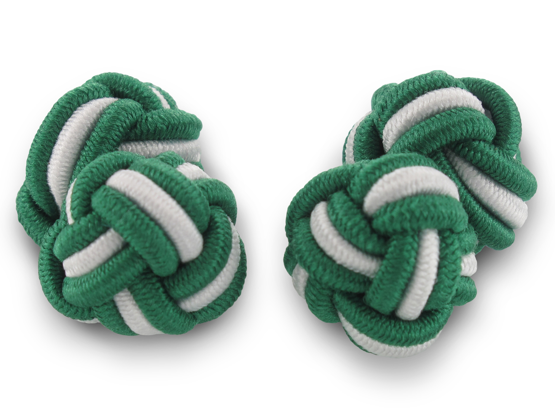 Schöne Seidenknoten grün weiß aus Stoff Elegante Manschettenknöpfe Seidenknoten grün weiß