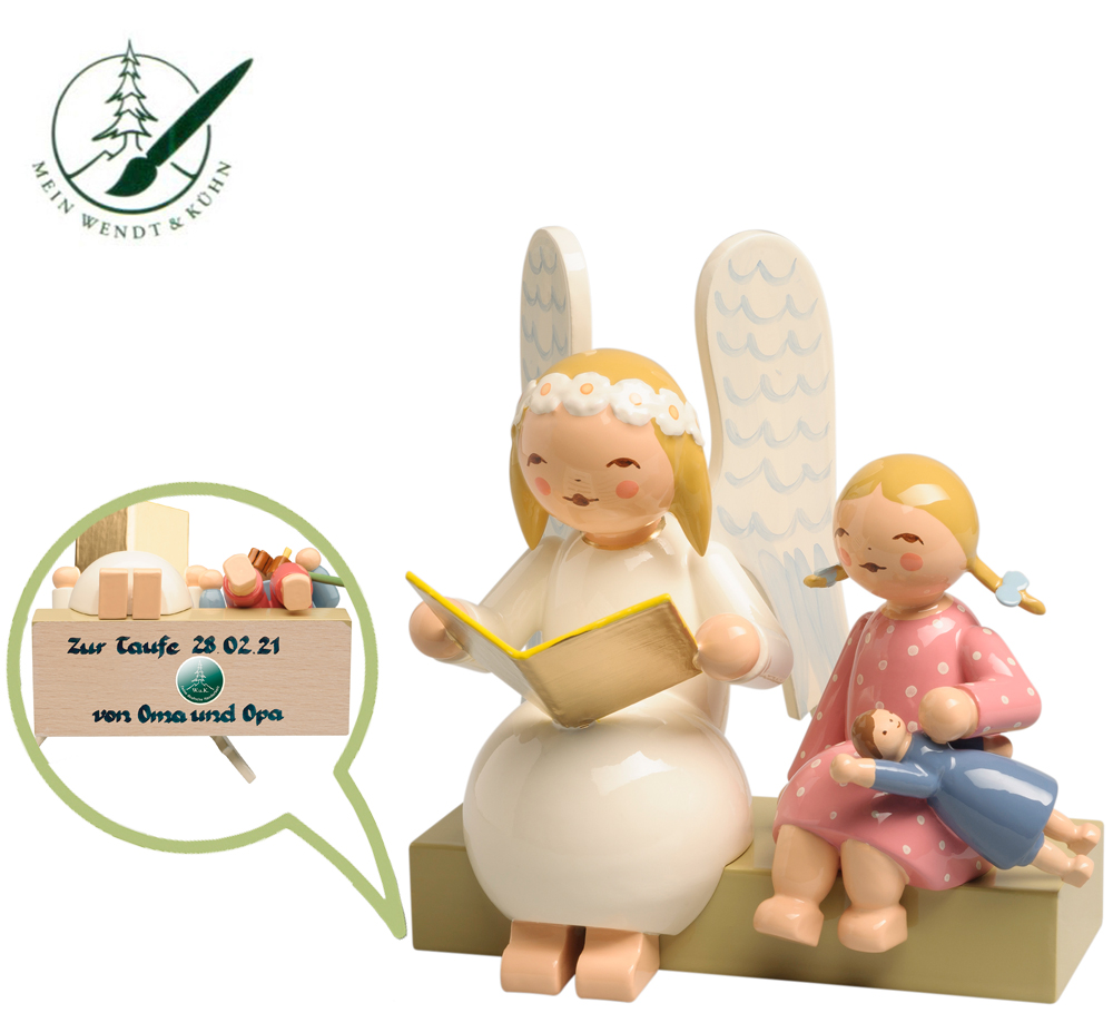 Wendt und Kühn Margeritenengel auf Bank, mit Mädchen 634/10/1 mit Widmung Wendt und Kühn Margeritenengel auf Bank, mit Mädchen 634/10/1 mit Widmung