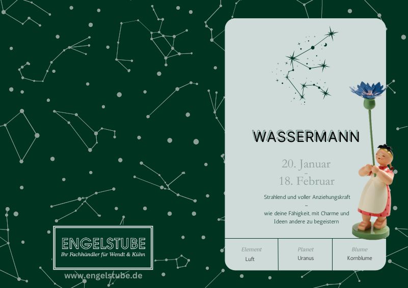 Sternzeichen-Kind Wassermann / Kornblume (20. Januar - 18. Februar) von Wendt und Kühn exklusiv in der Engelstube Sternzeichen-Kind Wassermann / Kornblume (20. Januar - 18. Februar) von Wendt und Kühn exklusiv in der Engelstube