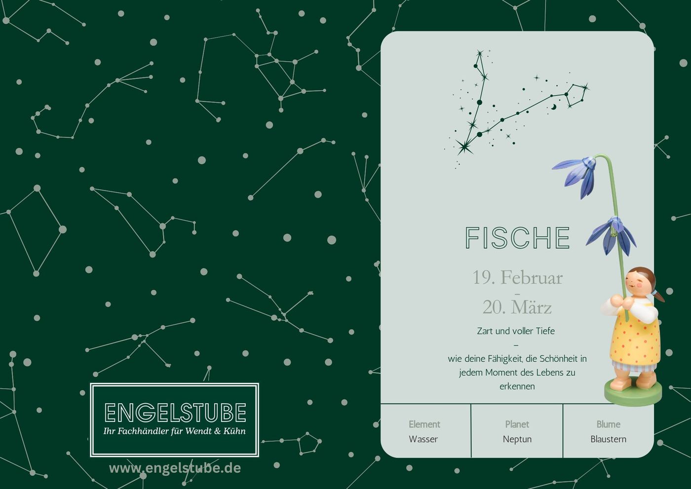 Sternzeichen-Kind Fische / Blaustern (19. Februar - 20. März) von Wendt und Kühn exklusiv in der Engelstube Sternzeichen-Kind Fische / Blaustern (19. Februar - 20. März) von Wendt und Kühn exklusiv in der Engelstube