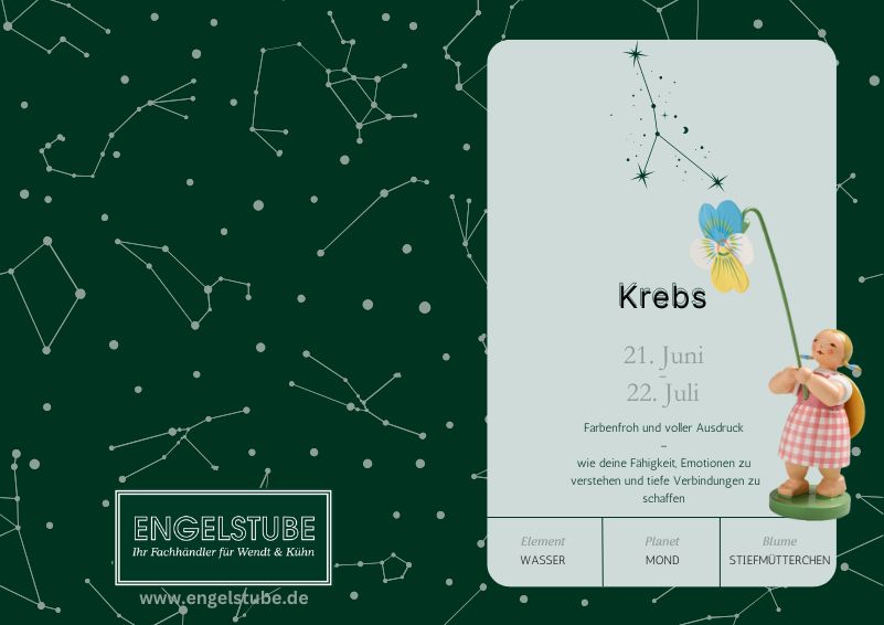 Sternzeichen-Kind Krebs / Stiefmütterchen (21. Juni – 22. Juli) von Wendt und Kühn exklusiv in der Engelstube Sternzeichen-Kind Krebs / Stiefmütterchen (21. Juni – 22. Juli) von Wendt und Kühn exklusiv in der Engelstube