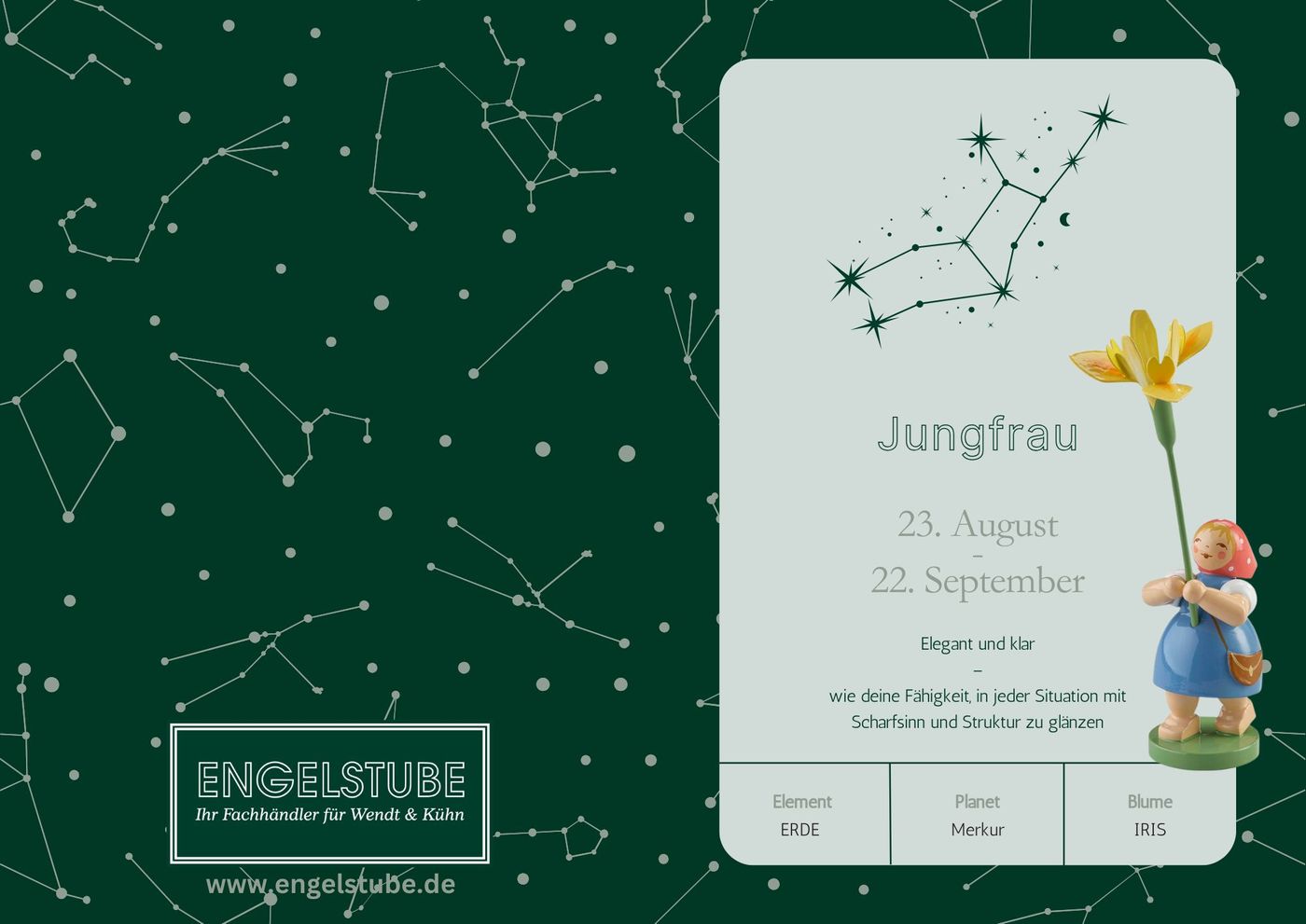 Sternzeichen-Kind Jungfrau / Iris (23. August – 22. September)) von Wendt und Kühn exklusiv in der Engelstube Sternzeichen-Kind Jungfrau / Iris (23. August – 22. September)) von Wendt und Kühn exklusiv in der Engelstube