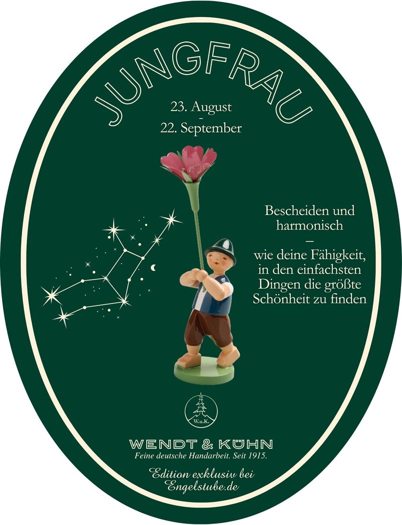 Sternzeichen-Kind Jungfrau / Kornrade (23. August – 22. September)) von Wendt und Kühn exklusiv in der Engelstube Sternzeichen-Kind Jungfrau / Kornrade (23. August – 22. September)) von Wendt und Kühn exklusiv in der Engelstube