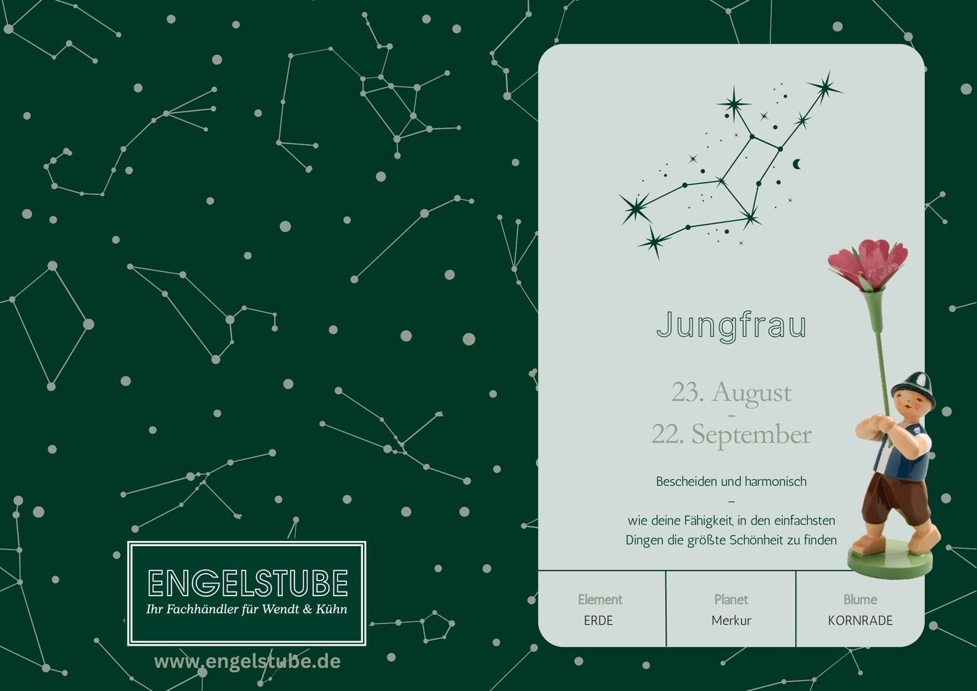 Sternzeichen-Kind Jungfrau / Kornrade (23. August – 22. September)) von Wendt und Kühn exklusiv in der Engelstube Sternzeichen-Kind Jungfrau / Kornrade (23. August – 22. September)) von Wendt und Kühn exklusiv in der Engelstube