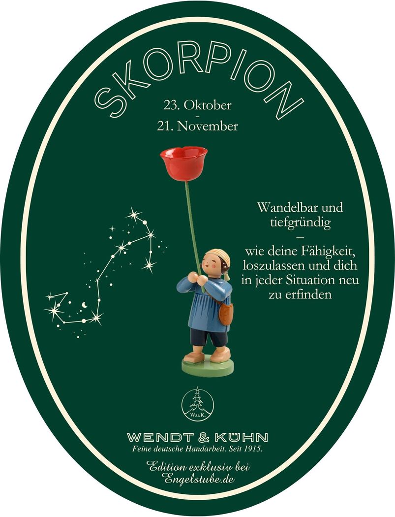 Sternzeichen-Kind Skorpion / Mohnblume (23. September – 22. Oktober) von Wendt und Kühn exklusiv in der Engelstube Sternzeichen-Kind Skorpion / Mohnblume (23. September – 22. Oktober) von Wendt und Kühn exklusiv in der Engelstube