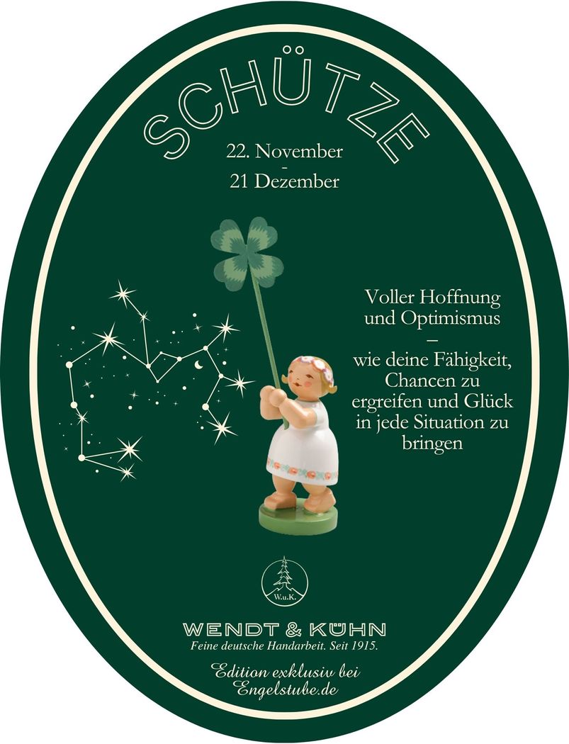 Sternzeichen-Kind Schütze – Kleeblatt (22. November – 21. Dezember) von Wendt und Kühn exklusiv in der Engelstube Sternzeichen-Kind Schütze – Kleeblatt (22. November – 21. Dezember) von Wendt und Kühn exklusiv in der Engelstube