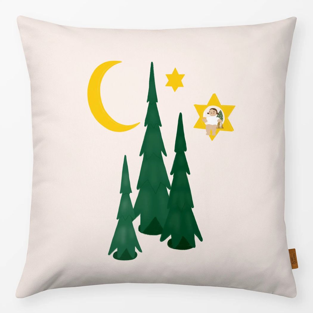 Kissenbezug Tannenbäume Abendhimmel Beige mit Wendt und Kühn Muster Kissenbezug Tannenbäume Abendhimmel Beige 40x40 cm, aus Premium Samt mit Wendt und Kühn Muster