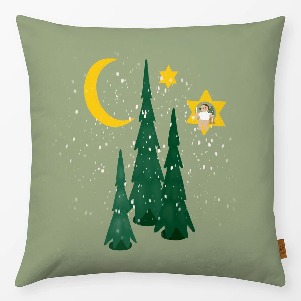 Kissenbezug Tannenbäume Abendhimmel Grün Schnee mit Wendt und Kühn Muster Kissenbezug Tannenbäume Abendhimmel Grün Schnee 40x40 cm, aus Premium Samt mit Wendt und Kühn Muster