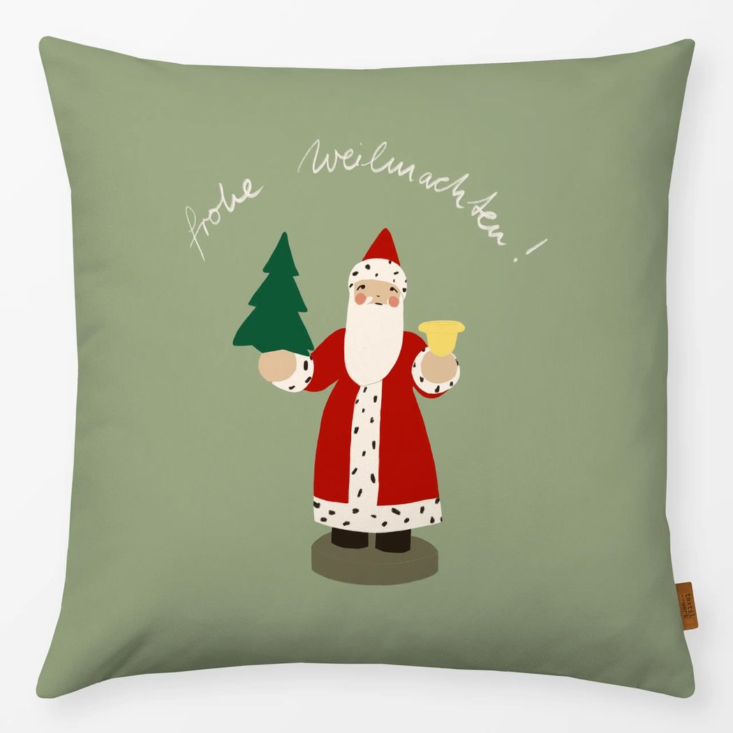 Kissenbezug Weihnachtsmann Typo Grün mit Wendt und Kühn Muster Kissenbezug Weihnachtsmann Typo Grün 40x40 cm, aus Premium Samt mit Wendt und Kühn Muster