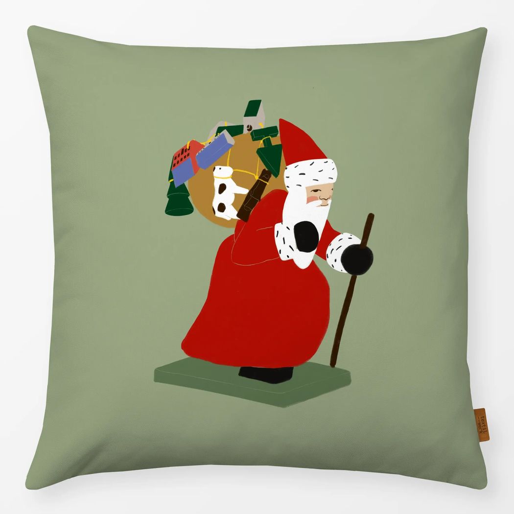 Kissenbezug Weihnachtsmann mit Geschenken Grün mit Wendt und Kühn Muster Kissenbezug Weihnachtsmann mit Geschenken Grün 40x40 cm, aus Premium Samt mit Wendt und Kühn Muster