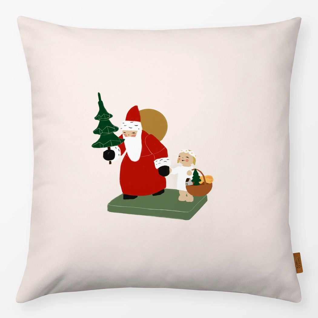 Kissenbezug Weihnachtsmann mit Engel Beige mit Wendt und Kühn Muster Kissenbezug Weihnachtsmann mit Engel Beige 40x40 cm, aus Premium Samt mit Wendt und Kühn Muster