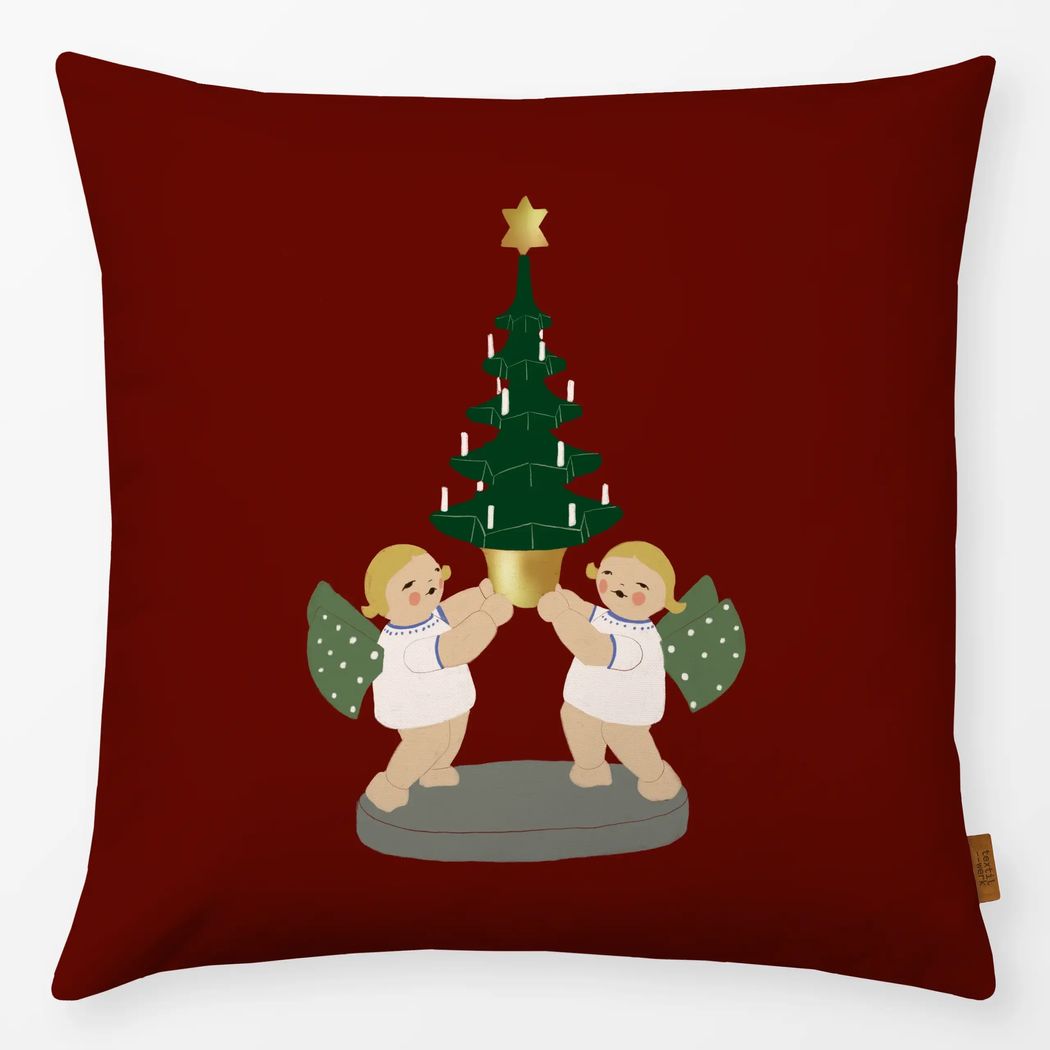 Kissenbezug Engel mit Baum Rot mit Wendt und Kühn Muster Kissenbezug Engel mit Baum Rot 40x40 cm, aus Premium Samt mit Wendt und Kühn Muster