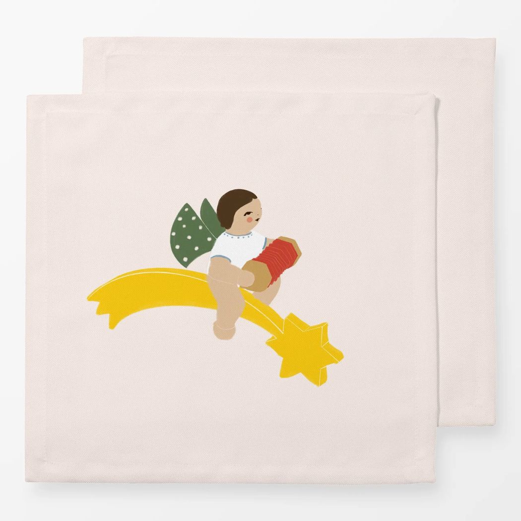 Servietten 2er Set Engel auf Sternschnuppe Beige mit Wendt und Kühn Muster Servietten 2er Set Engel auf Sternschnuppe Beige 40x40 cm, aus Baumwoll-Perkal mit Wendt und Kühn Muster