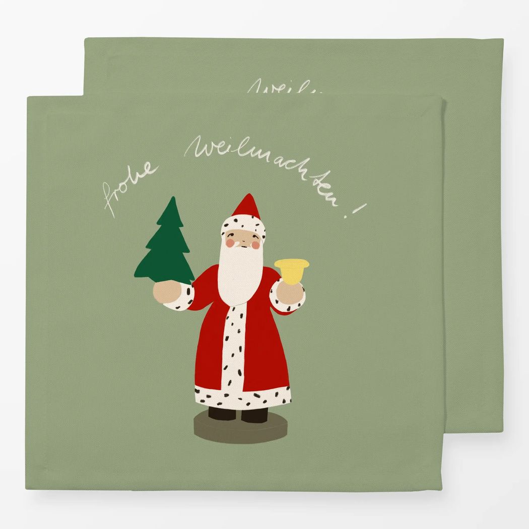 Servietten 2er Set Weihnachtsmann Typo Grün mit Wendt und Kühn Muster Servietten 2er Set Weihnachtsmann Typo Grün 40x40 cm, aus Baumwoll-Perkal mit Wendt und Kühn Muster