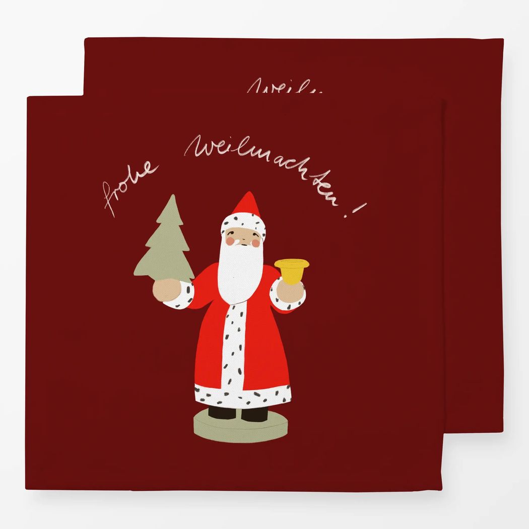 Servietten 2er Set Weihnachtsmann Typo Rot mit Wendt und Kühn Muster Servietten 2er Set Weihnachtsmann Typo Rot 40x40 cm, aus Baumwoll-Perkal mit Wendt und Kühn Muster