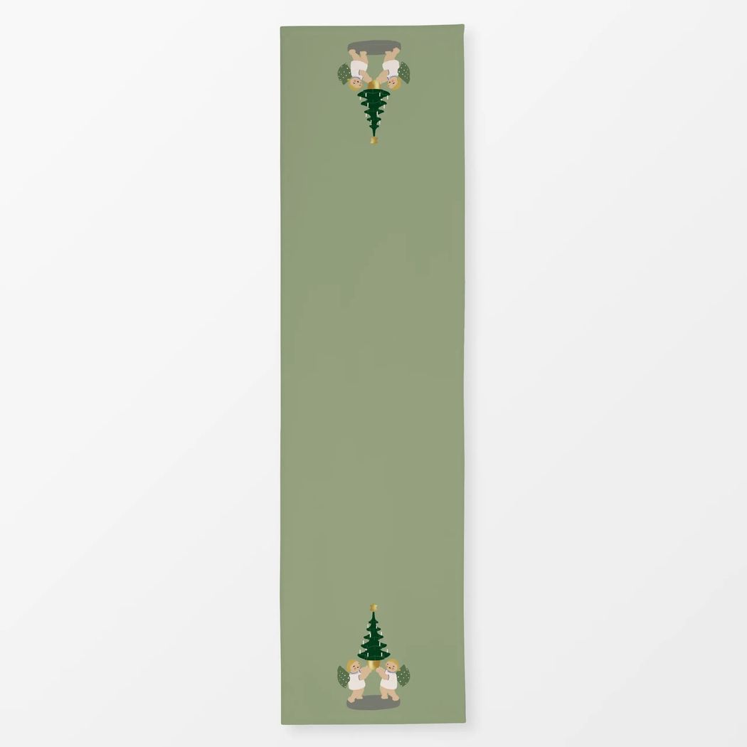 Tischläufer Engel mit Baum Grün mit Wendt und Kühn Muster Tischläufer Engel mit Baum Grün 40x150 cm, aus Polyester Canvas mit Wendt und Kühn Muster