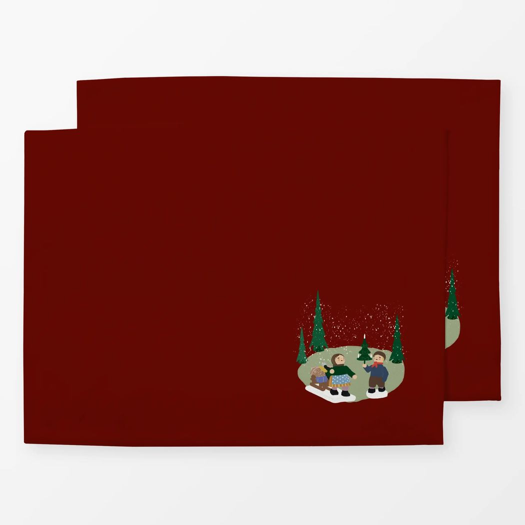 Tischset 2er Set Winterwald mit Schlitten Rot mit Wendt und Kühn Muster Tischset 2er Set Winterwald mit Schlitten Rot 45x35 cm, aus Polyester Canvas mit Wendt und Kühn Muster