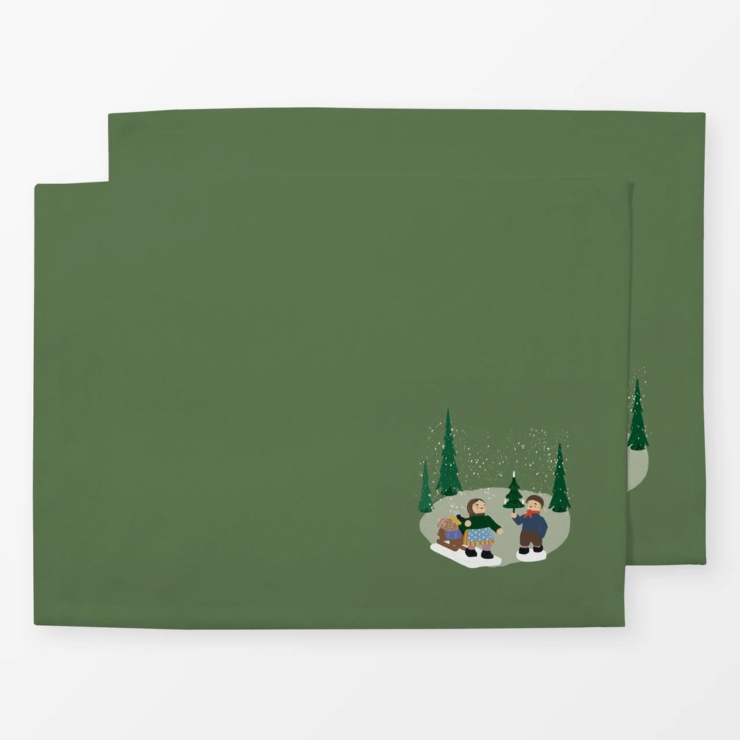 Tischset 2er Set Winterwald mit Schlitten Grün mit Wendt und Kühn Muster Tischset 2er Set Winterwald mit Schlitten Grün 45x35 cm, aus Polyester Canvas mit Wendt und Kühn Muster
