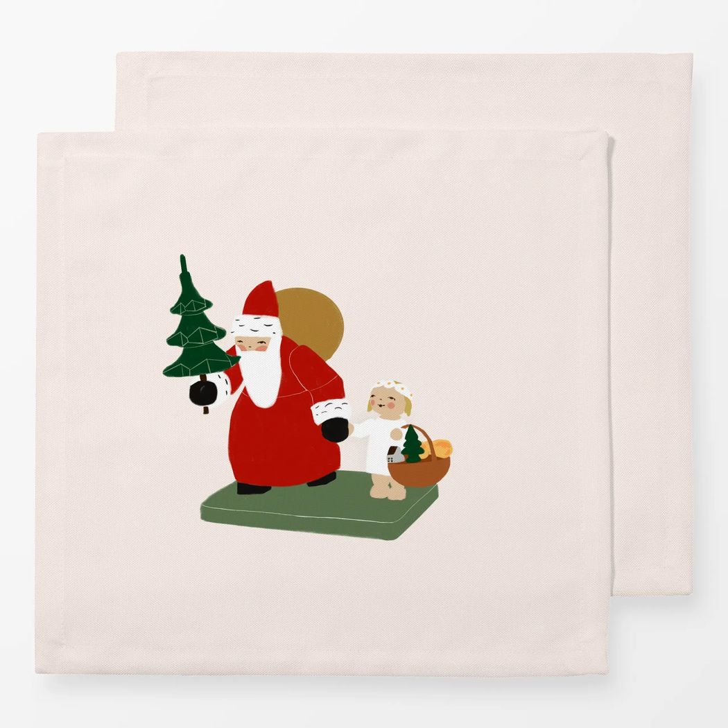 Servietten 2er Set Weihnachtsmann mit Engel Beige mit Wendt und Kühn Muster Servietten 2er Set Weihnachtsmann mit Engel Beige 40x40 cm, aus Baumwoll-Perkal mit Wendt und Kühn Muster