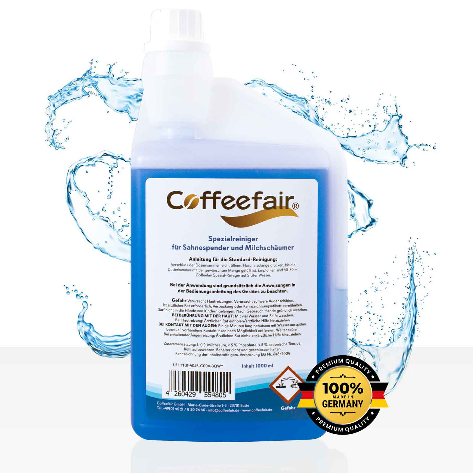 Coffeefair Milchschaumreiniger 1 Liter blau, Reiniger für Milchaufschäumer 1l