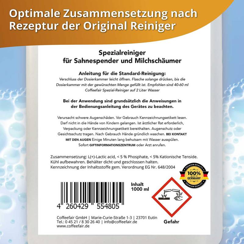Coffeefair Milchschaumreiniger 1l klar, universaler Milchsystemreiniger